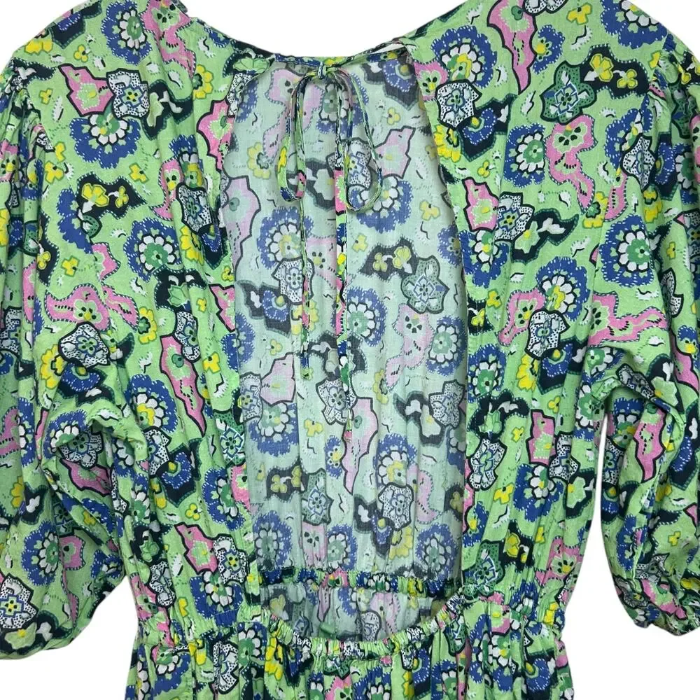 Rhode Women's 'Molly' Mini Dress Mosaic Floral Grass Flowy Open-Back Green Small - Picture 9 of 13